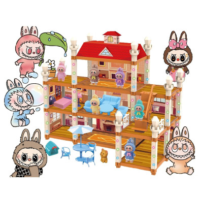 Светеща триетажна къща с 2 фигурки 