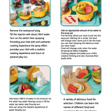 Кухня със светещи котлони, пара и мивка с течаща вода