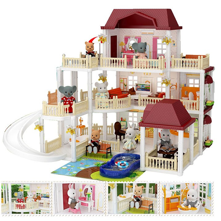 Триетажна къща за кукли и обзавеждане